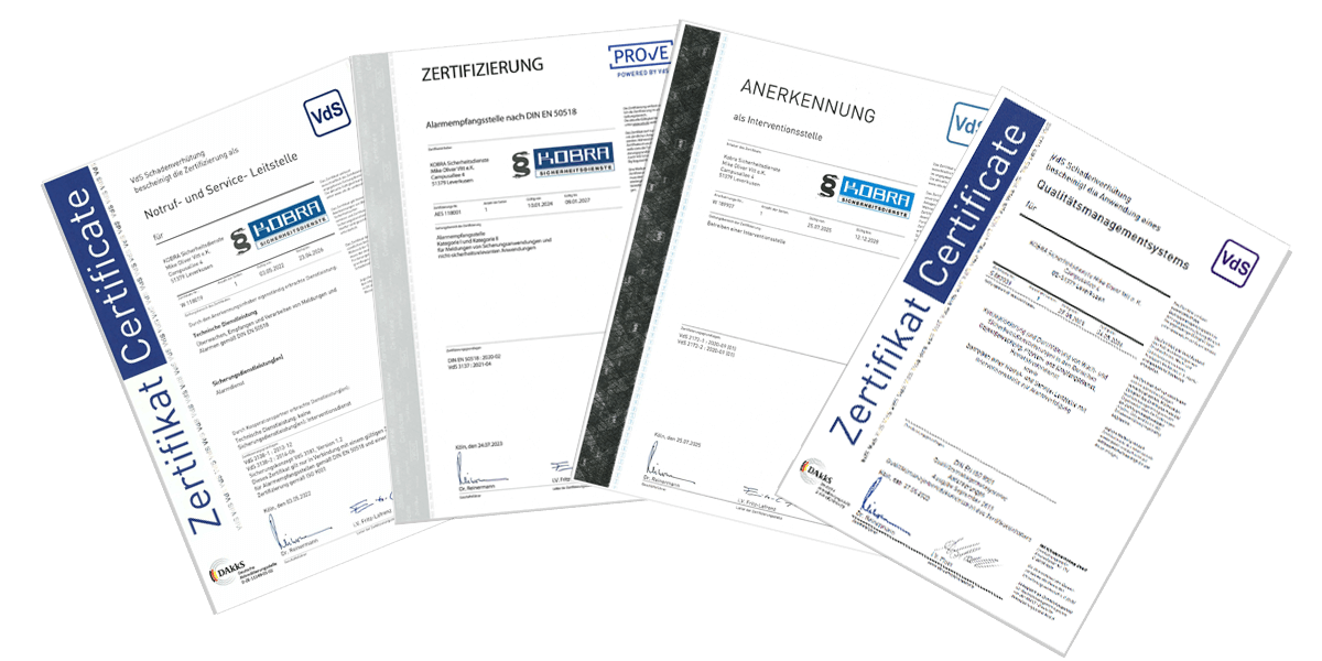 Zertifikate von Kobra Sicherheitsdienste